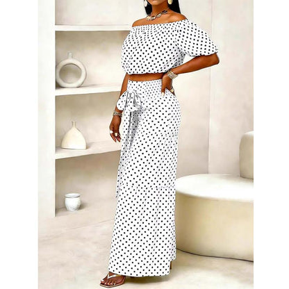 👗 50% OFF NOW! ⚫ Women's Off-Shoulder Polka Dot 2-Piece Set – Flirty top & matching shorts – lightweight & perfect for summer parties, vacations or beach days 🌊